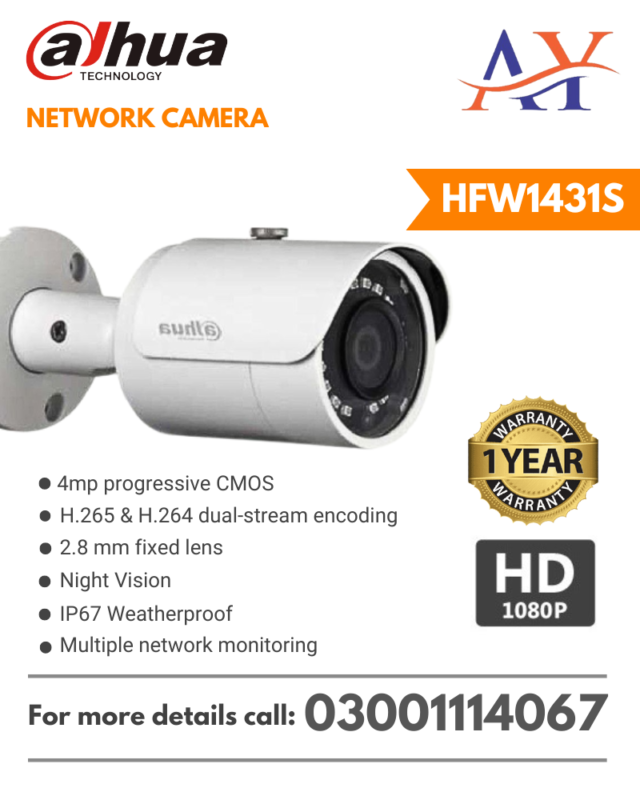 Dahua IPC HFW1431S S4 4mp Fixed Focal Bullet Network Camera AY Tech